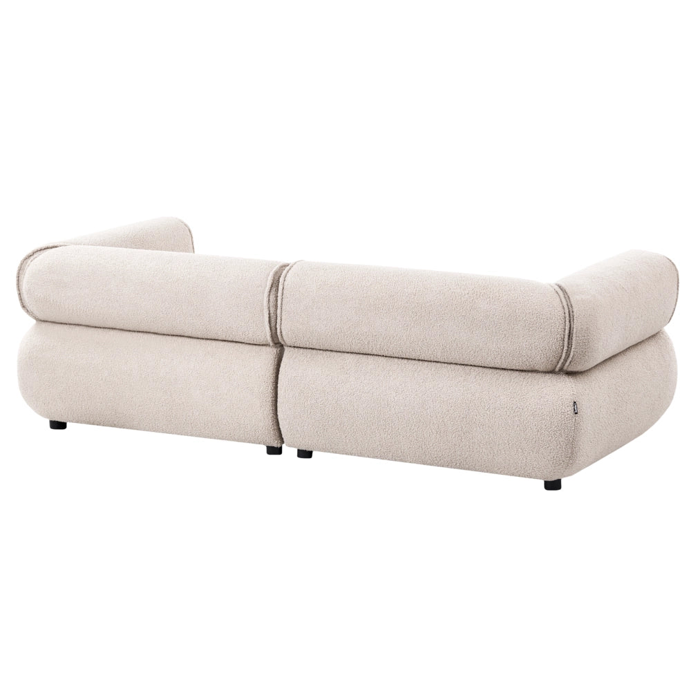 Divano a 3 posti beige in bouclé con braccioli arrotondati rivestimento di alta qualità seduta trapuntata stile moderno di metà secolo decorativo per soggiorno