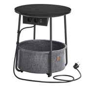 Tavolino rotondo piccolo 45 x 50 cm tavolino laterale con cestino portaoggetti in tessuto per soggiorno camera da letto comodino stile moderno nero 12_0006926