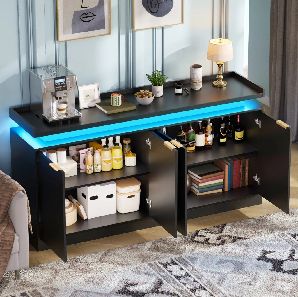 Credenza moderna con LED RGB 160 x 39 x 83 cm in MDF nero