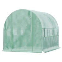 Serra da Giardino a Tunnel, Area 6 m², con 6 Finestre e Porta Avvolgibile, Telaio in PE, Struttura in Acciaio Zincato, Verde