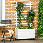 Fioriera con grigliato e ruote in legno bianco 76 x 30 x 155 cm