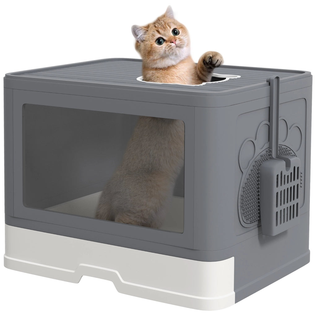 Casetta per gatti con coperchio ¨C Minimal ¨C Grigio e Bianco 48.5x38x36.5 cm