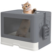 Casetta per gatti con coperchio ¨C Minimal ¨C Grigio e Bianco 48.5x38x36.5 cm