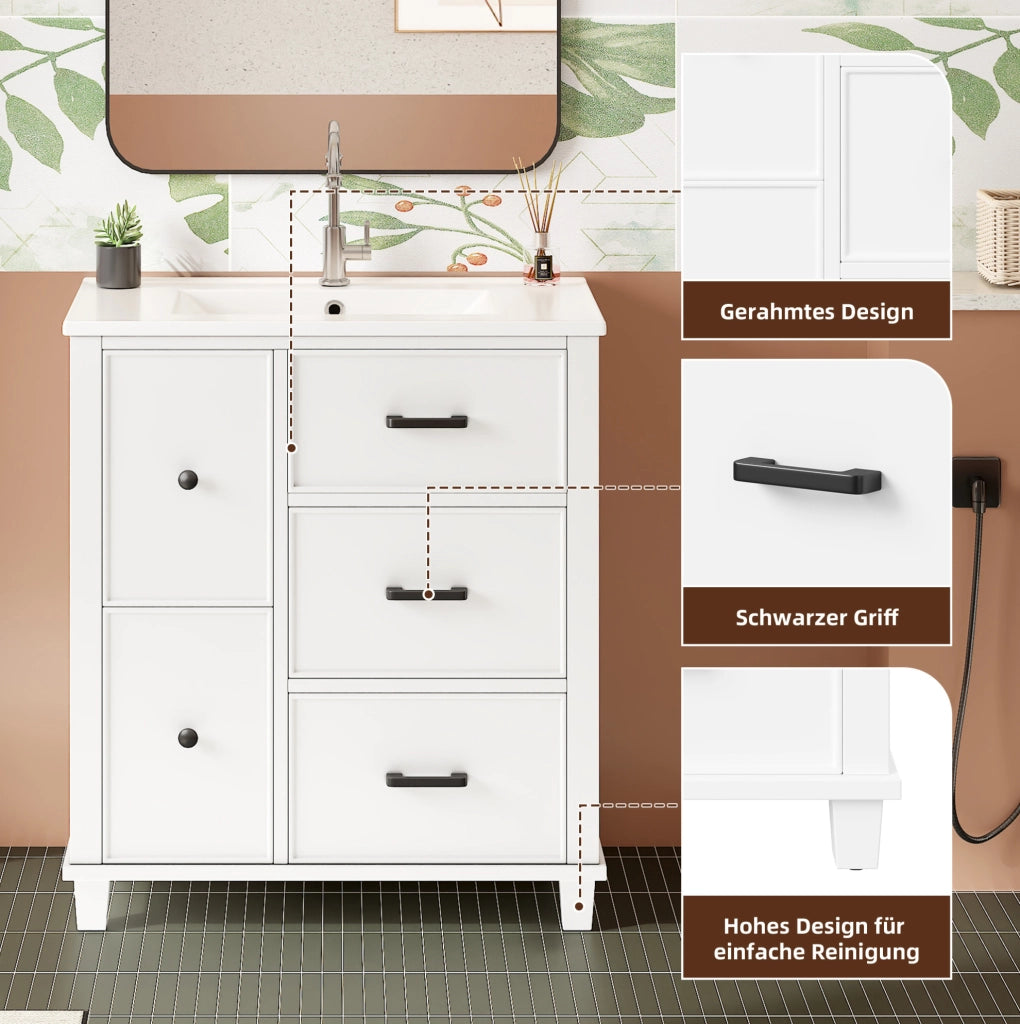 Mobile bagno bianco con lavabo in ceramica e 5 vani