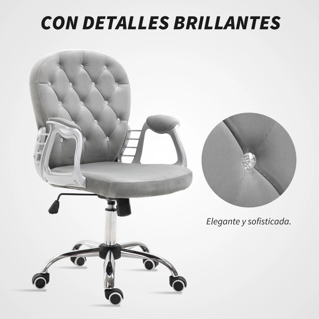 Sedia da ufficio in velluto con schienale e braccioli ¨C zephmum ¨C Grigio 60x60x93-103 cm