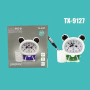 Trade Shop - Orologio Sveglia A Forma Di Panda Analogico Con Portapenne Da Tavolo Tx-9127 -