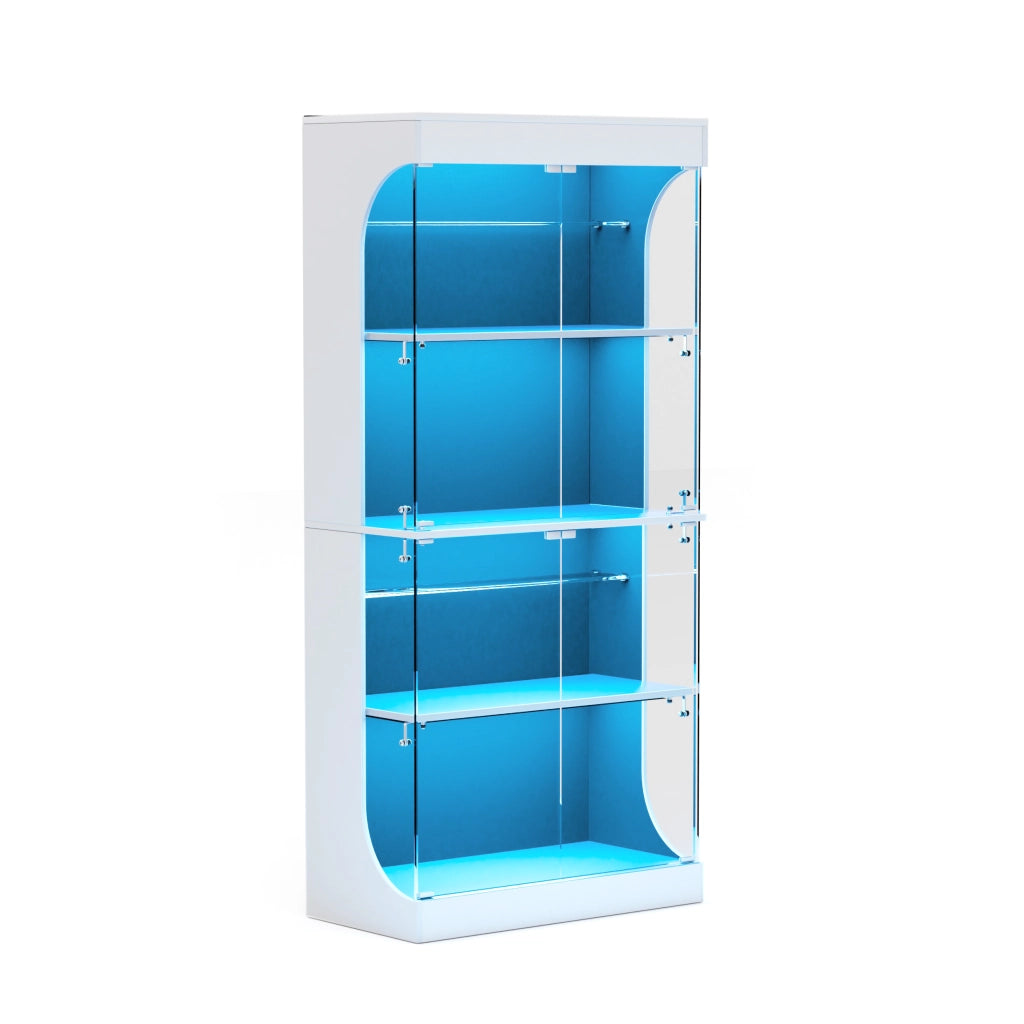 Vetrina in vetro con LED a 3 colori, sensore di movimento e ricarica USB, per soggiorno, bianco, 80 × 35 × 165 cm
