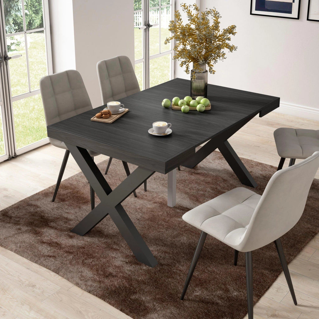 Consolle allungabile, 58 fino 140x90x73cm, Per 6 persone, Gambe in legno, Nero RF2730