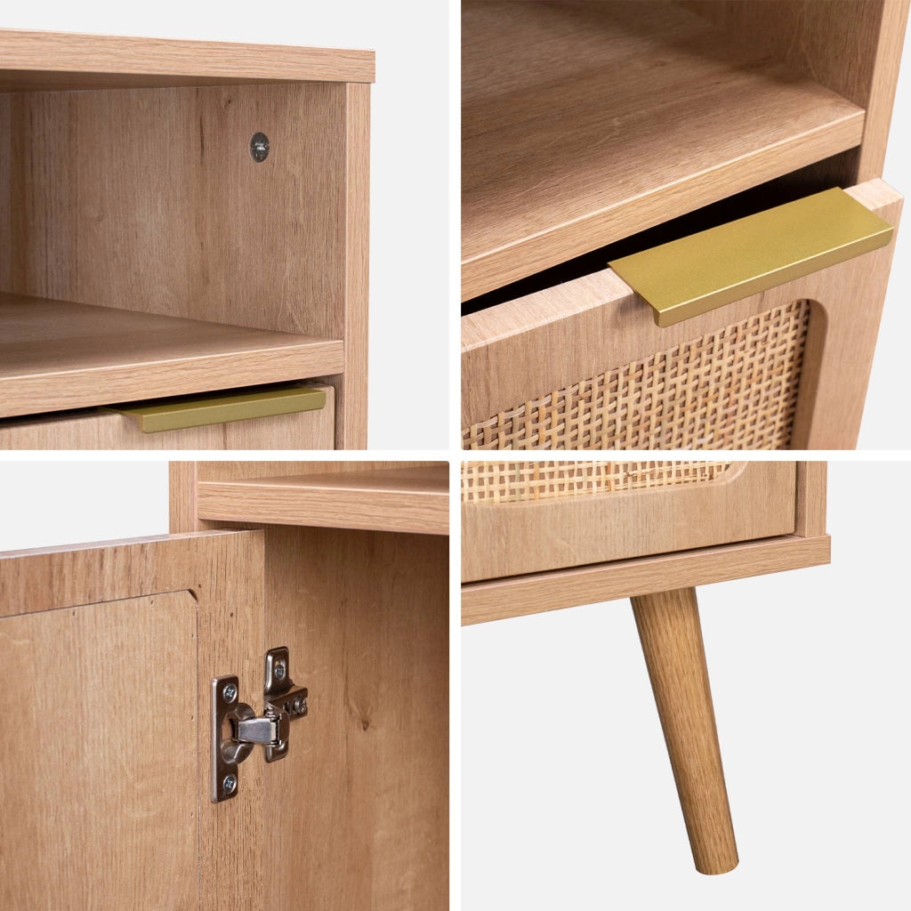 Set 2 comodini, decoro in legno, canalina arrotondata, marrone