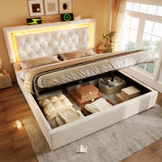 Letto matrimoniale 180x200 cm con contenitore, LED integrato, USB e USB-C, beige