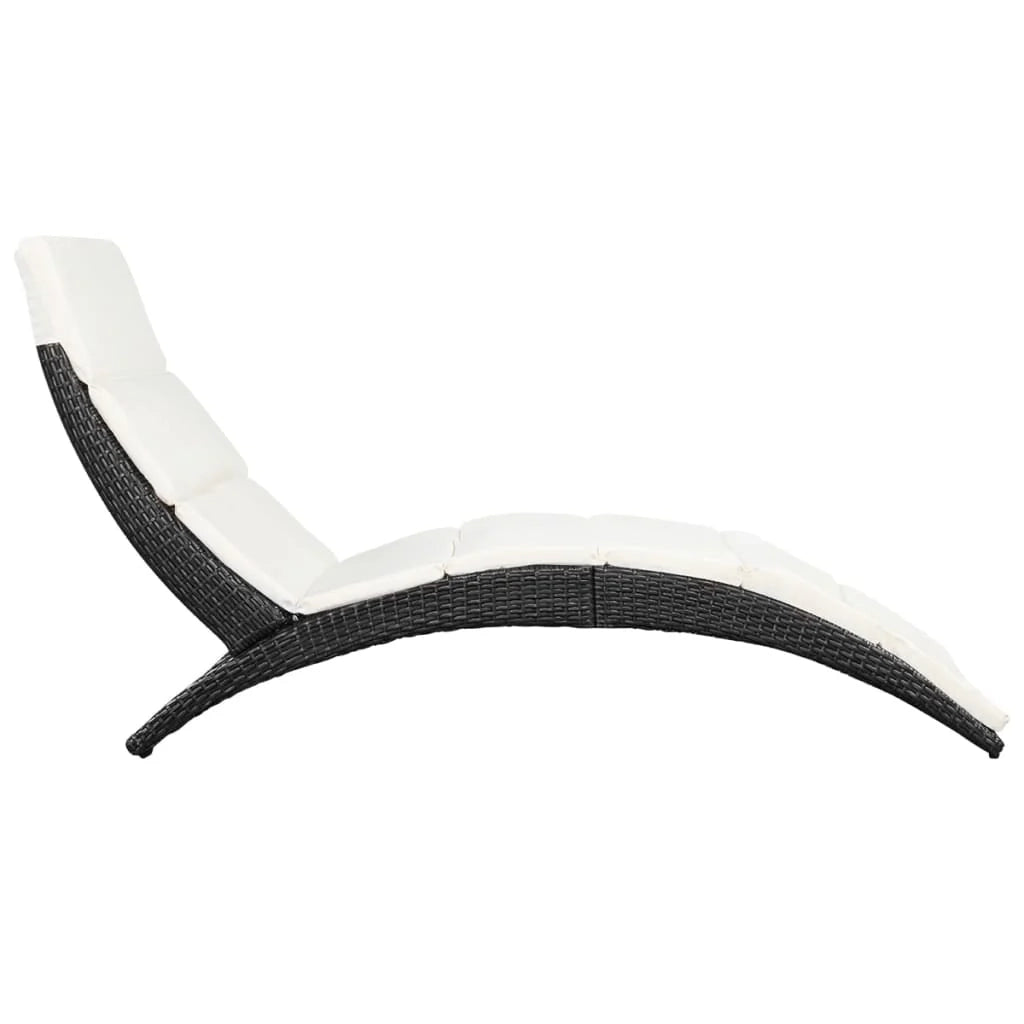 Lettino prendisole sedia a sdraio lettino prendisole letto da giardino mobili da giardino mobili da esterno pieghevoli con cuscino resina intrecciata nera 02_0012858