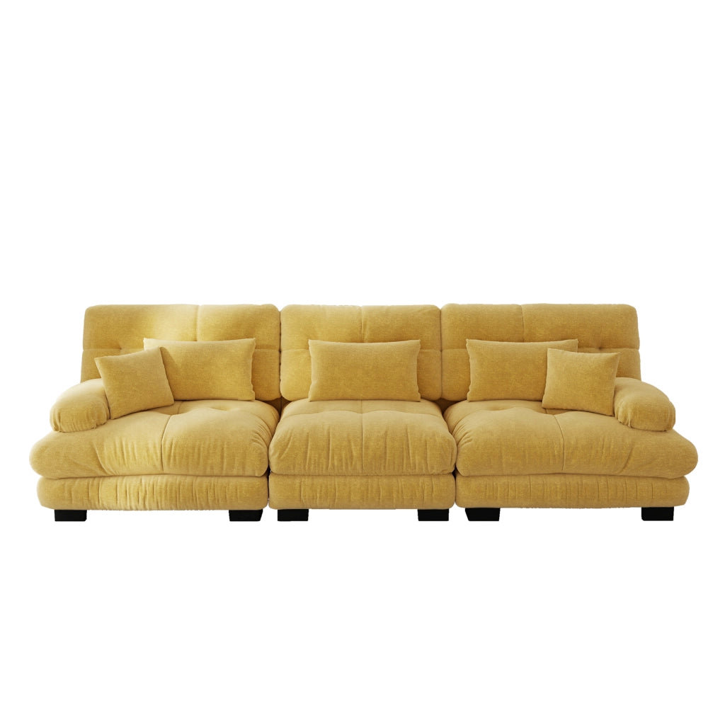 Divano angolare modulare 3 posti in ciniglia giallo 313 x 77 x 81 cm