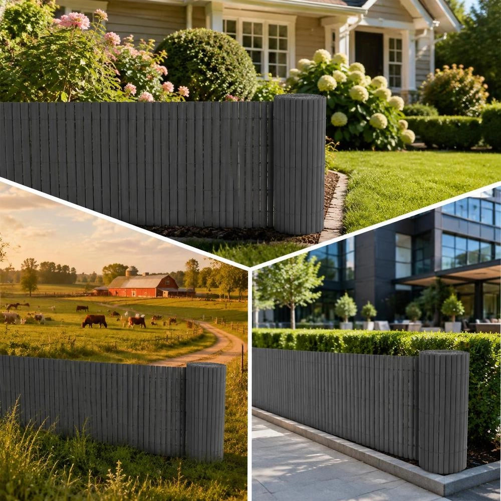 Double-sided PVC Garden Fence, 90 X 300 Cm, Grey