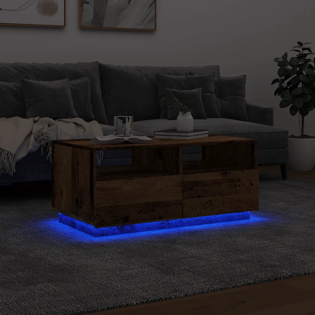 Tavolino da Salotto con Luci LED Legno Antico 90x49x40 cm 857710