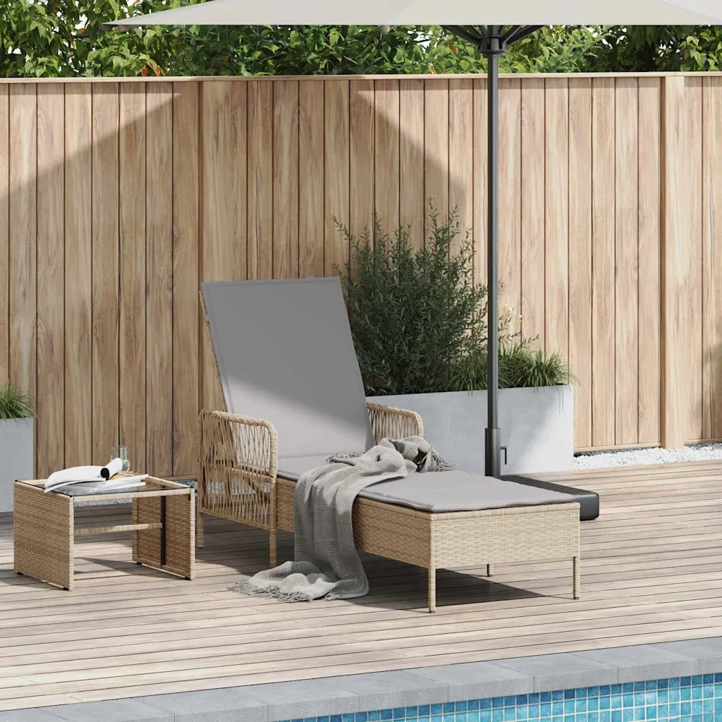 Lettino da Lettino sole | Sdraio da giardino | Lettino da sole Beige e Grigio Chiaro 200 x 55 x 92 cm