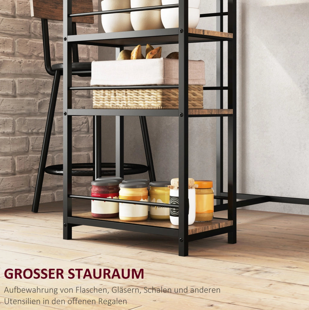 Set tavolo bar con 2 sgabelli e 3 ripiani rovere
