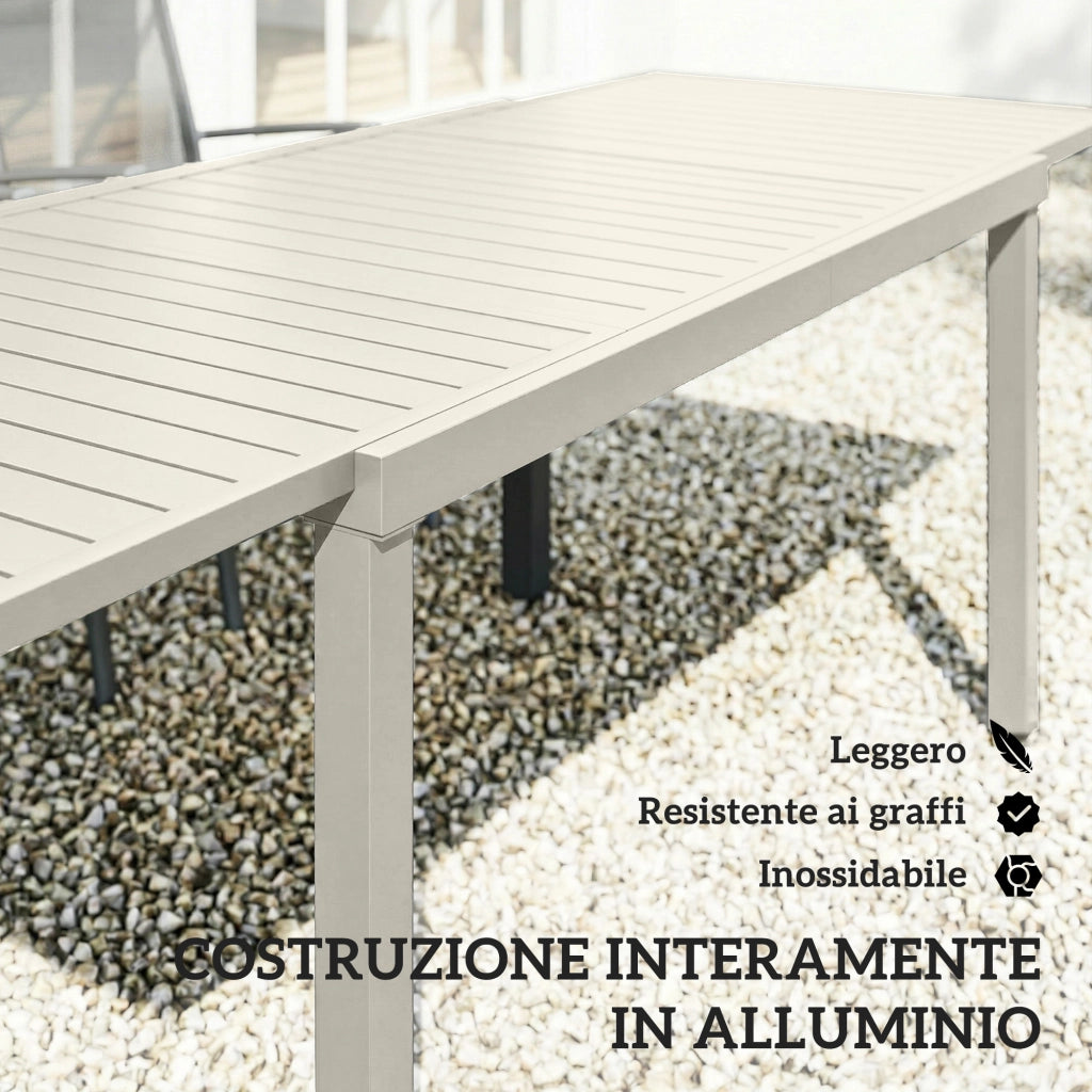 Tavolo da Giardino Allungabile ¨C zephmum ¨C Bianco, Alluminio, Piano a Doghe