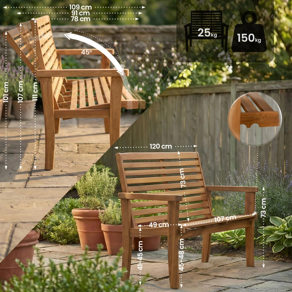 Panca reclinabile in Teak Nicosia 120 cm