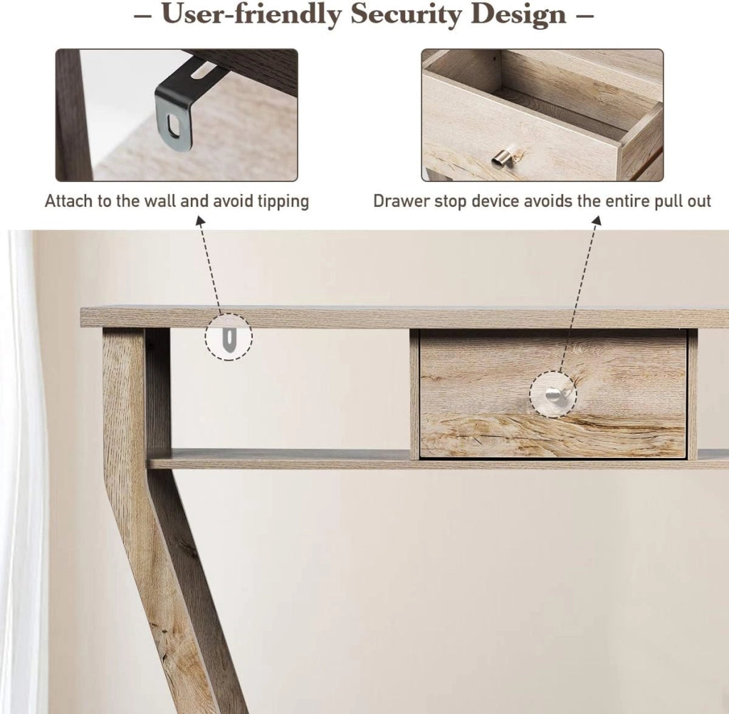Tavolo Consolle Legno, a 3 Ripiani, Stretto e Compatto, Cassetto con Manico, Console per Soggiorno, Salotto, Ingresso, Portata di 60 kg, 120x30x81cm, 3 Colori (Grigio)