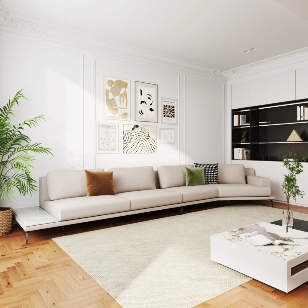 Divano moderno a L in tessuto design elegante e funzionale, Divano angolare perfetto per soggiorno Beige-Divani