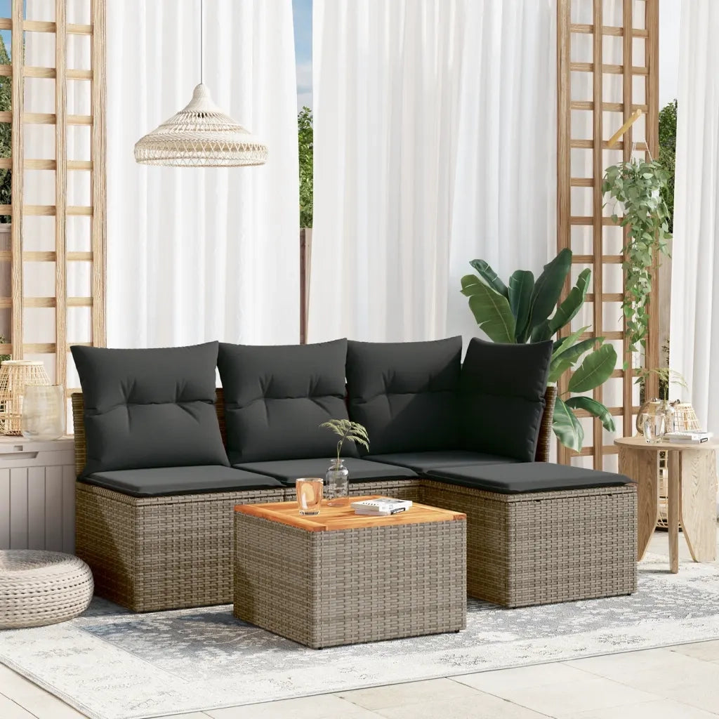 Set Divano da Giardino 5 pz | Set Salotto da Giardino con Cuscini Grigio in Polyrattan