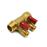 COLLETTORE NINO 2 VIE CON VALVOLE A SFERA- 3/4 x 1/2 2 vie Rosso- TIEMM- pezzi 1