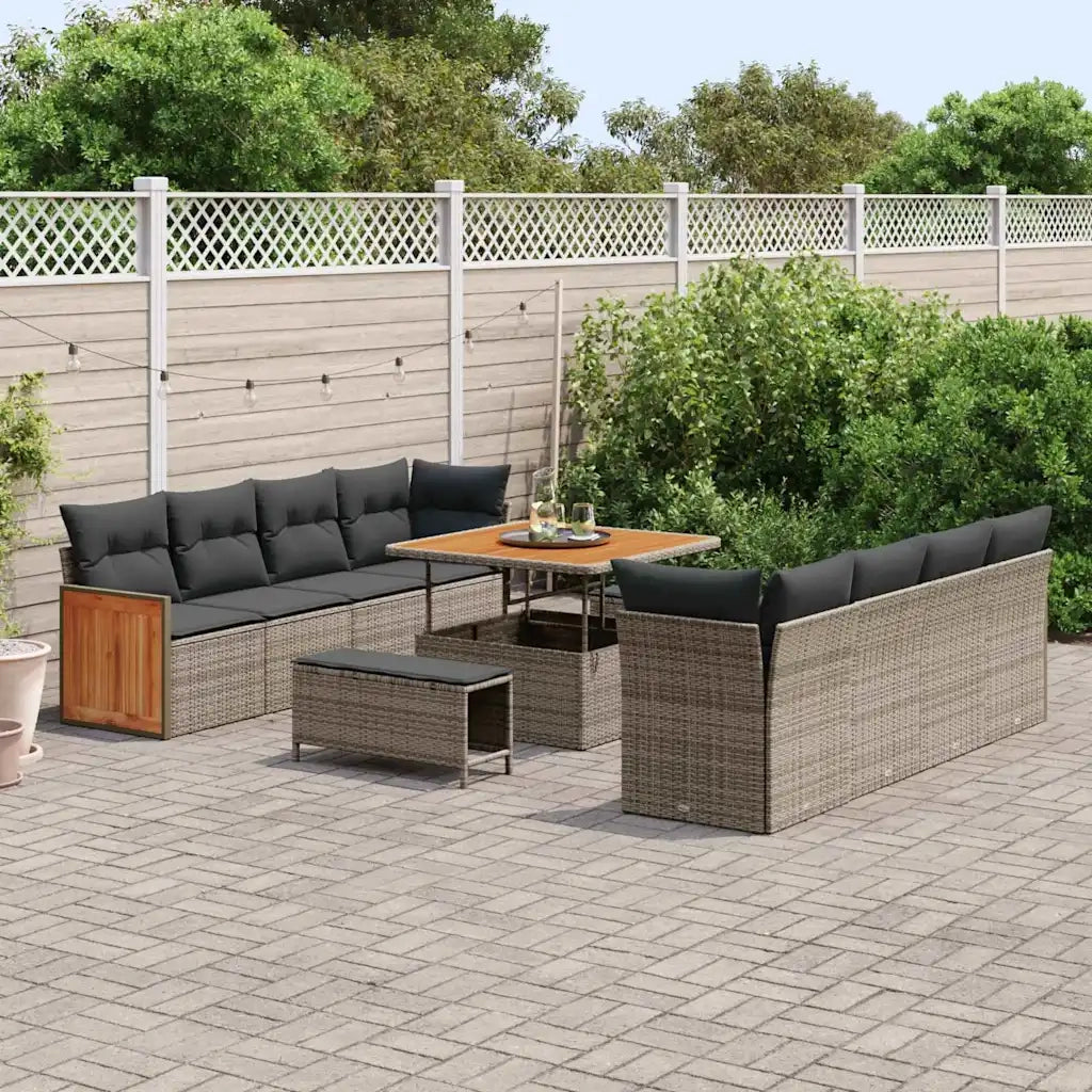 Set Divano da Giardino con cuscino 12 pcs Grigio polyrattan