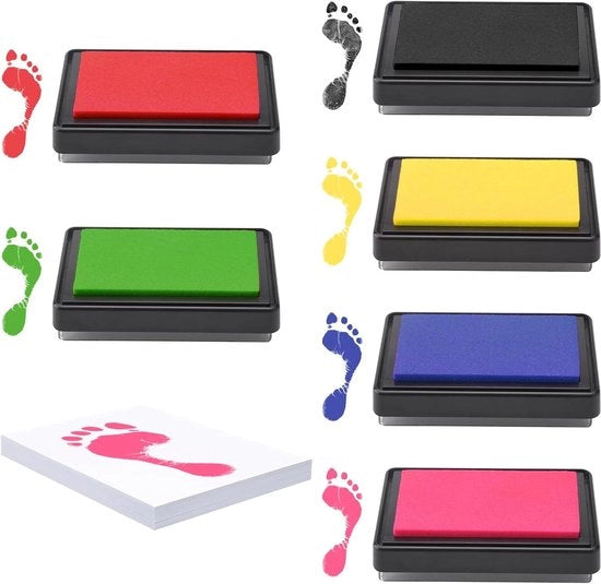 Set di 6 Bambola per Impressioni dei Piedi in Diversi Colori - Set di Impressioni dei Piedi per Bambini con 18 Fogli di Carta - Sicuro e Riciclabile - Facile da Pulire - Bambola per Bambini -