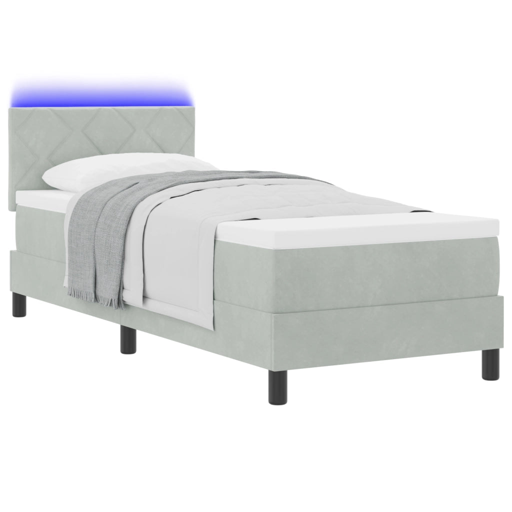 Letto a Molle con Materasso e Luce LED Grigio Chiaro 80x200 cm Velluto