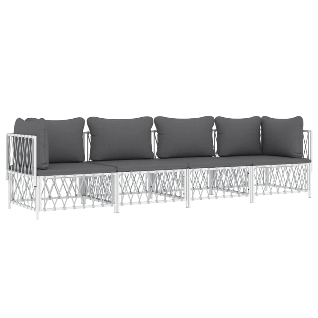 Mobili da giardino mobili da esterno Set di mobili da 4 pezzi con cuscini in acciaio bianco 02_0016082