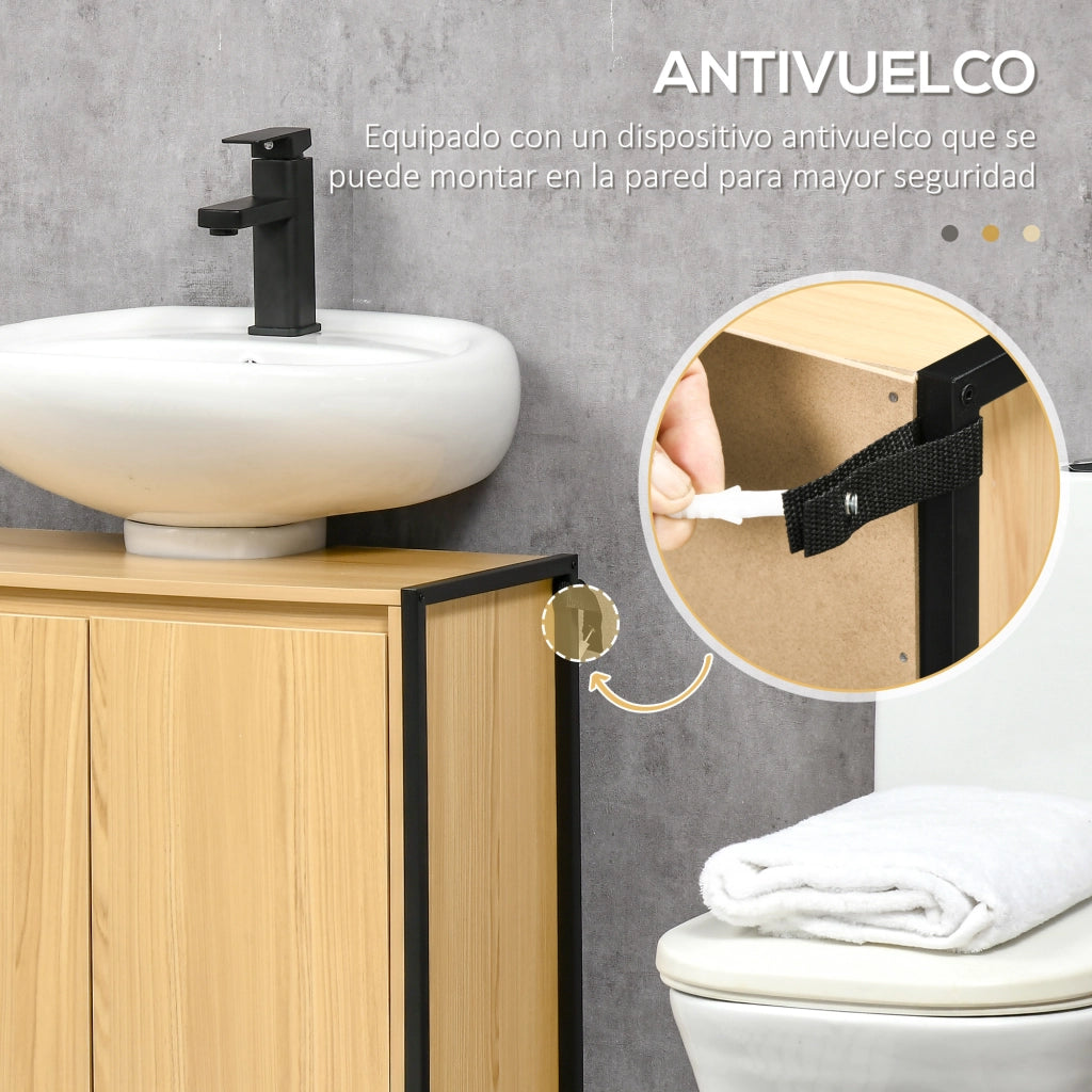 Mobile Sottolavabo per Bagno in Legno con 2 Ante e Ripiano 60x30x65,2 cm ¨C zephmum ¨C Rovere