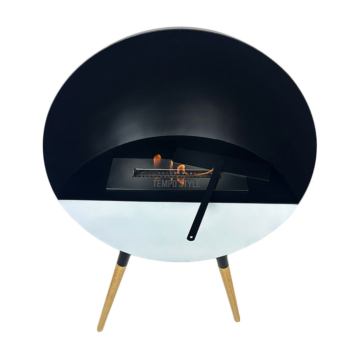 Camino a Bioetanolo da Terra Jupiter Serbatoio 850 ml in Acciaio Verniciato Nero e Rovere