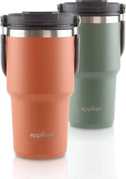 Tazza termica in acciaio inossidabile con maniglia pieghevole e due aperture per bere caldo e freddo, flacone termico per viaggio (600 ml)