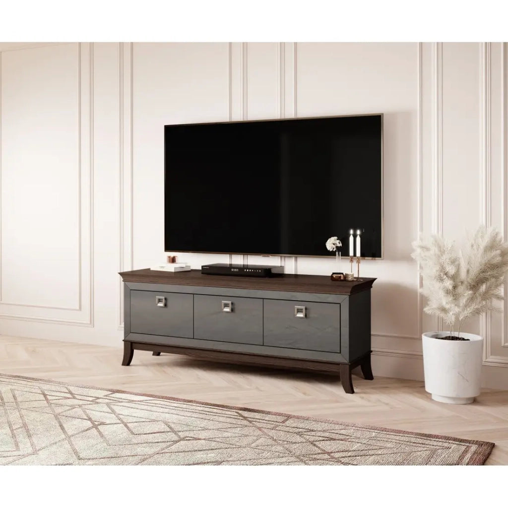 Mobile TV 160cm collezione PALACE con 3 cassetti. Colore grigio e rovere.