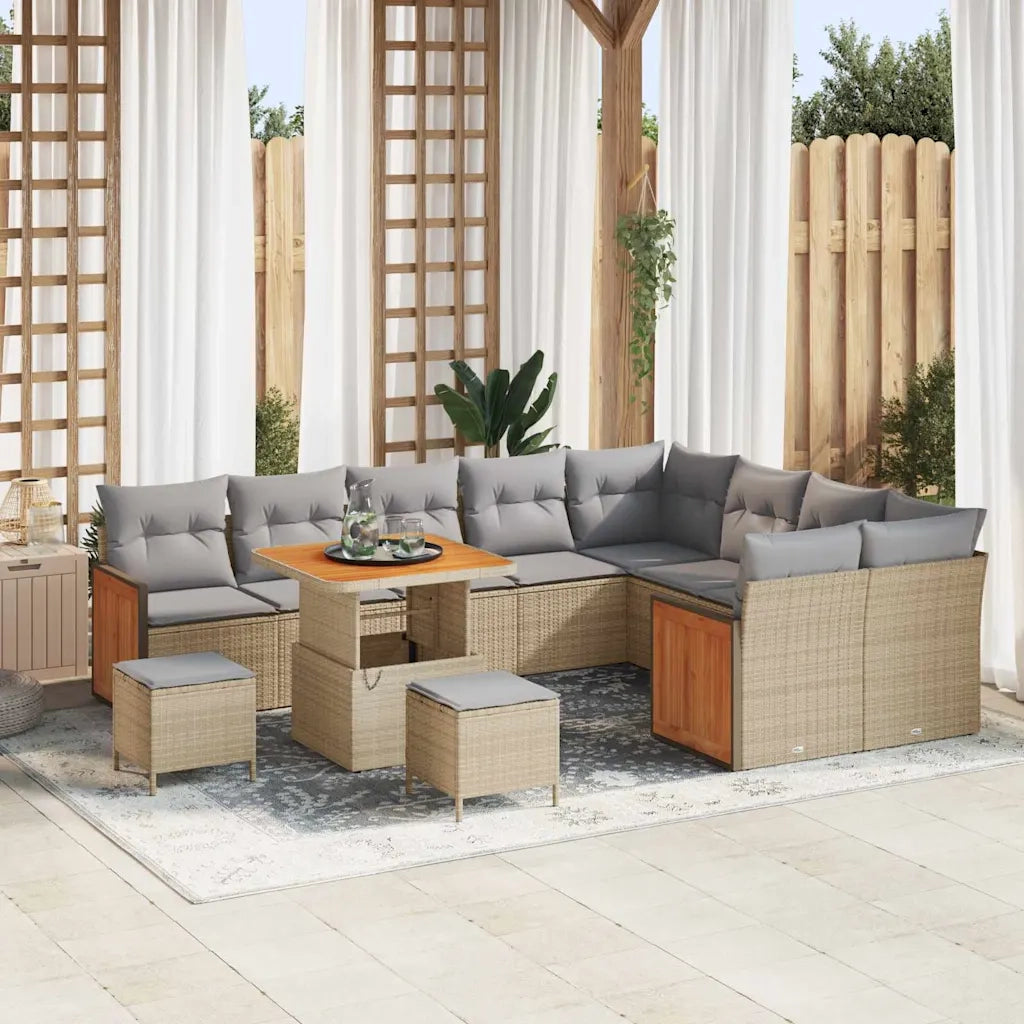 Set Divano da Giardino con cuscino 12 pcs Beige e Grigio Chiaro