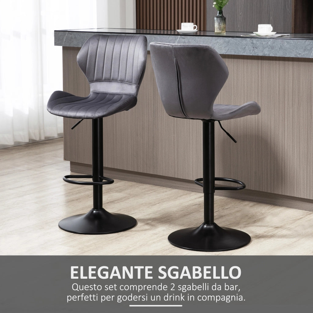Sgabello da Bar ¨C zephmum ¨C Velluto Grigio Metallo 47x51.5x92-114 cm
