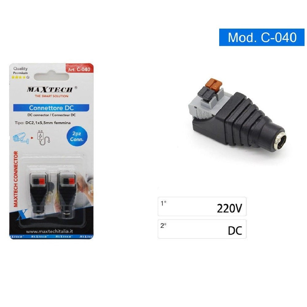 Trade Shop - Connettore Di Alimentazione Dc 2.1mm X 5.5mm Femmina Adattatore Telecamera C-040 -