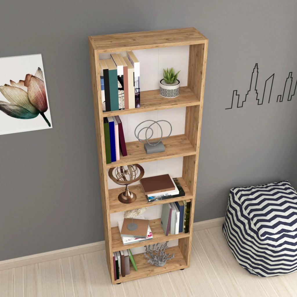 Libreria 'Vara' Altezza: 172 cm Scaffale a Terra con 5 Scomparti Aperti - Effetto Rovere [en.casa]