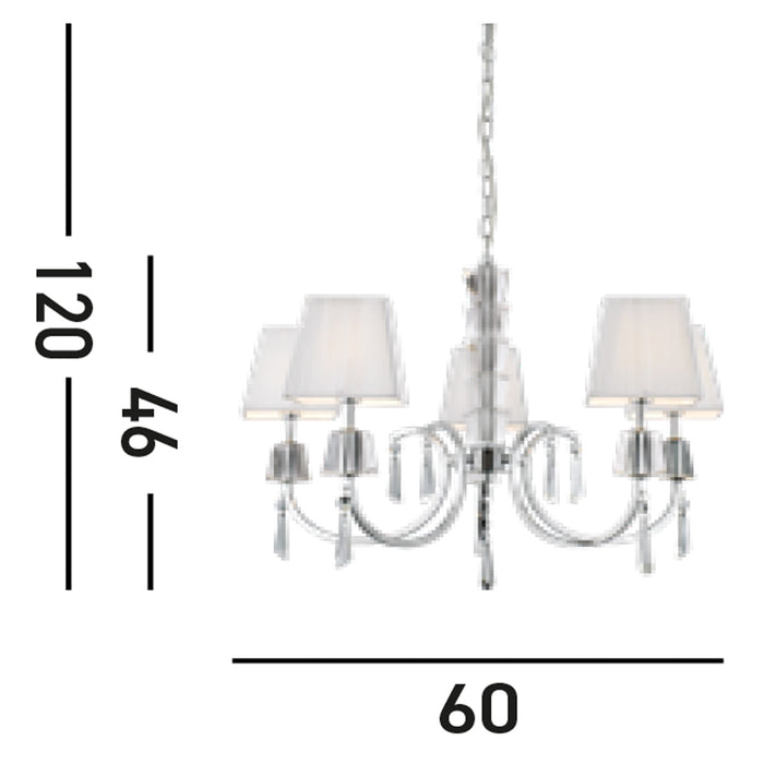 Lampadario Contemporaneo Portico Acciaio Cromo Vetro 5 Luci G9