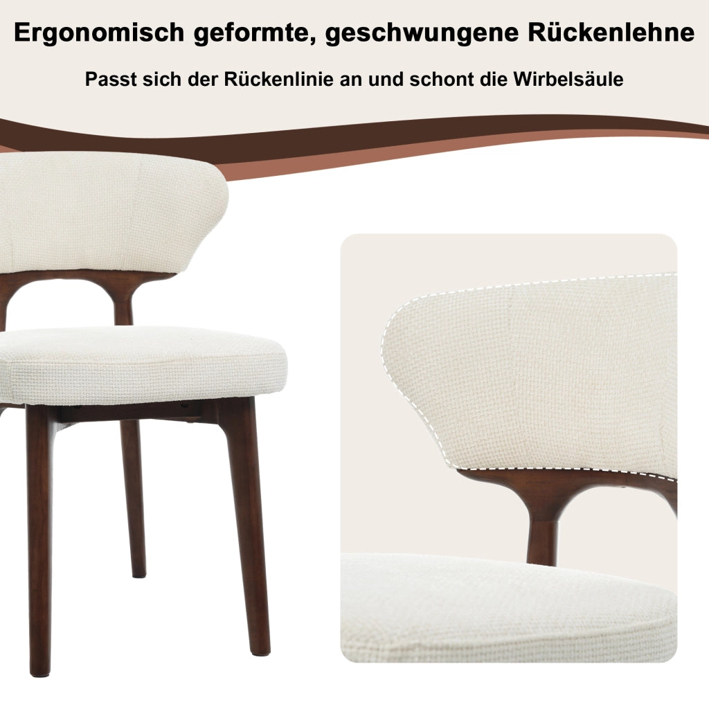 Sedia da Pranzo Set da 2 con Schienale Imbottito e Struttura Stabile, in Ciniglia Beige Chiaro