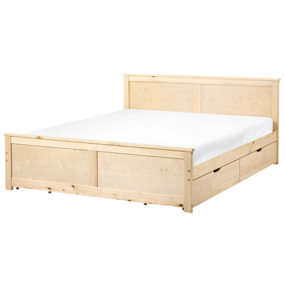 Letto con 4 cassetti in legno di pino naturale e MDF di betulla 160 x 200 cm con testiera in stile scandinavo
