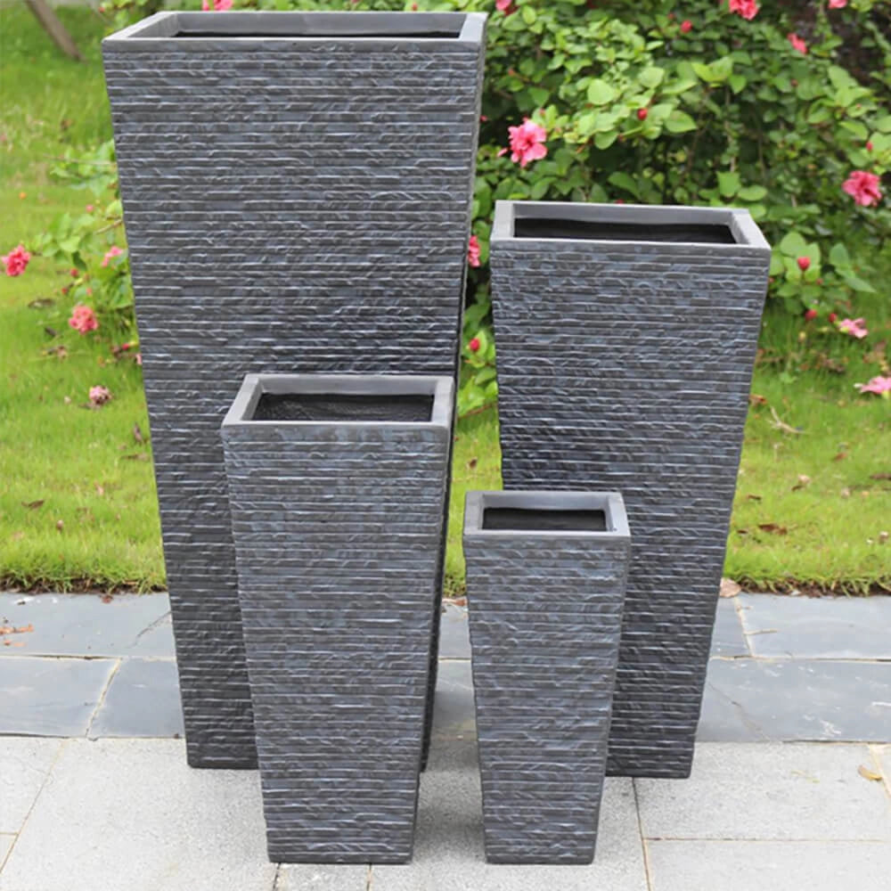 Set di 4 vasi da Giardino in Fibra di argilla cm 42x42x88 - MAXIMILIAN