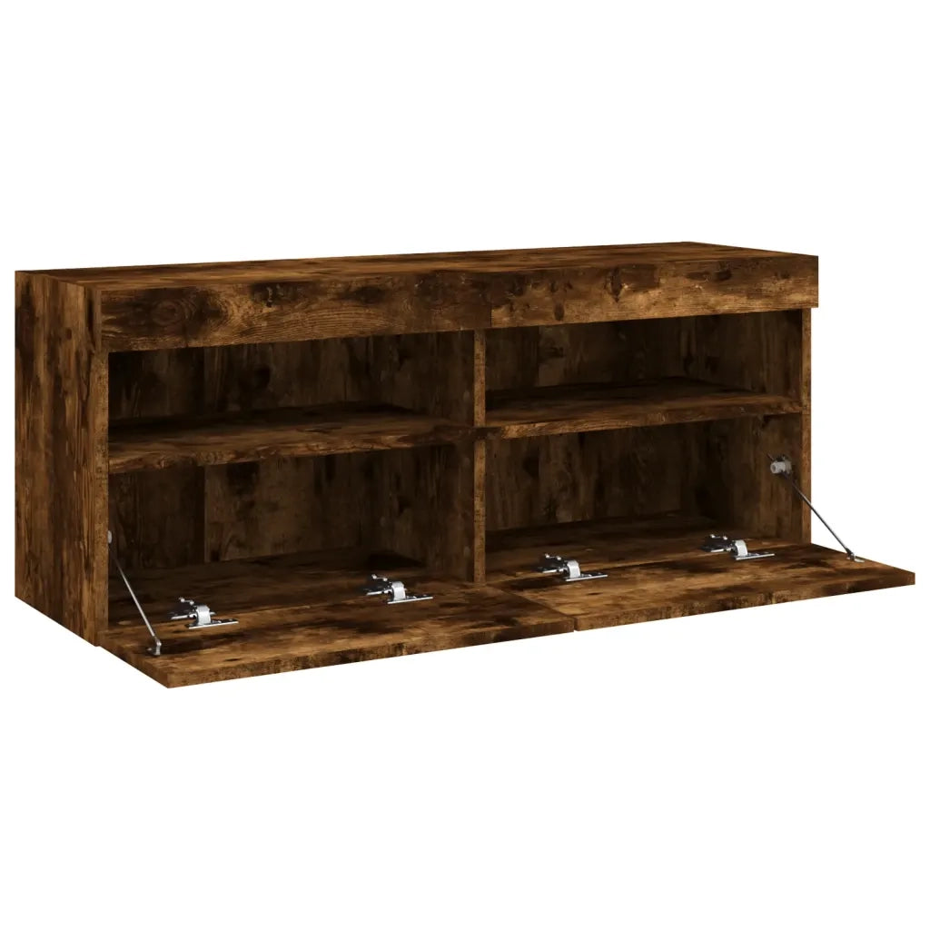 Mobile TV a Parete con Luci LED-Mobile TV a Muro Rovere Fumo 100x30x40 cm