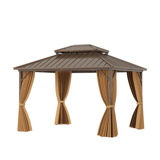 Gazebo hardtop 354x294 cm con zanzariera tende, Tetto in metallo zincato a doppio strato Caff¨¨-Gazebo