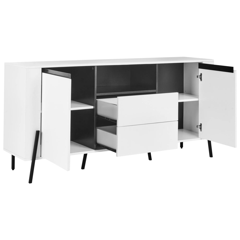 Credenza in legno massiccio bianco 3 cassetti gambe in metallo design moderno