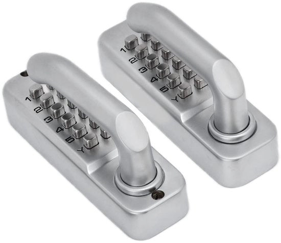 Serratura con accesso senza chiave, combinazione a codice con chiusura a maniglia e protezione di sicurezza, doppio maniglione, meccanico, numerico, schermo digitale.