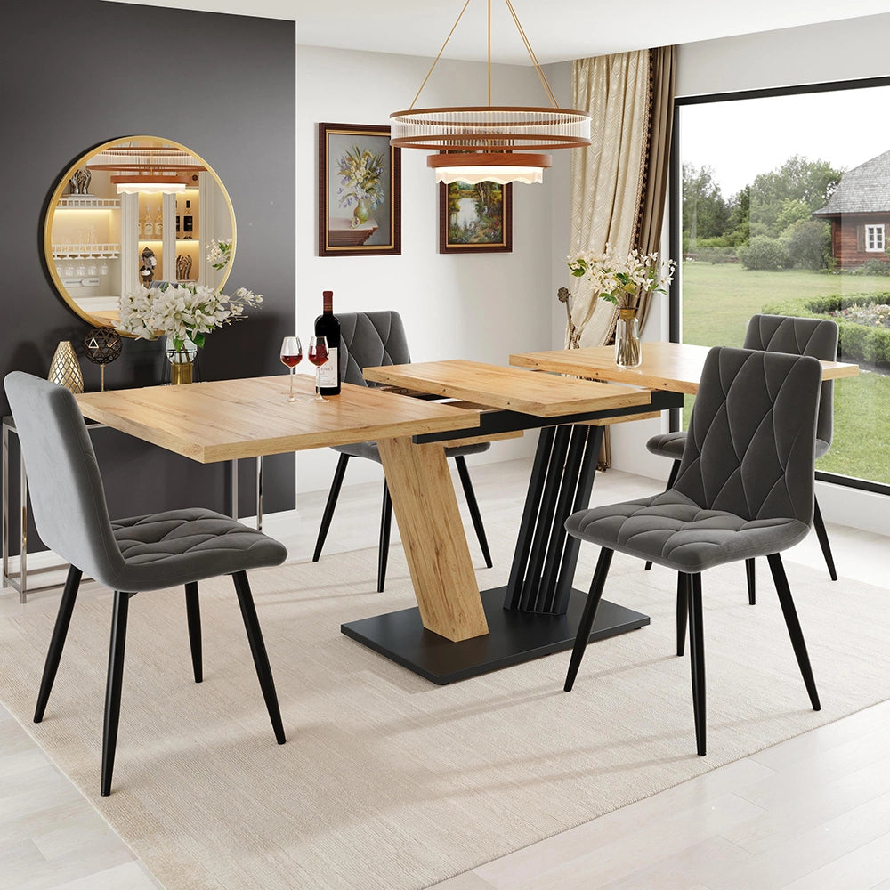 Set da pranzo 5 pezzi - Xylo - Tavolo allungabile 120(160)x80x76 cm - Sedie velluto grigio per 4-6 persone