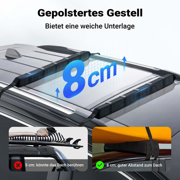 2x Barre portatutto per auto, barre morbide portapacchi universali, capacità 75 kg, per surf, kayak, sci