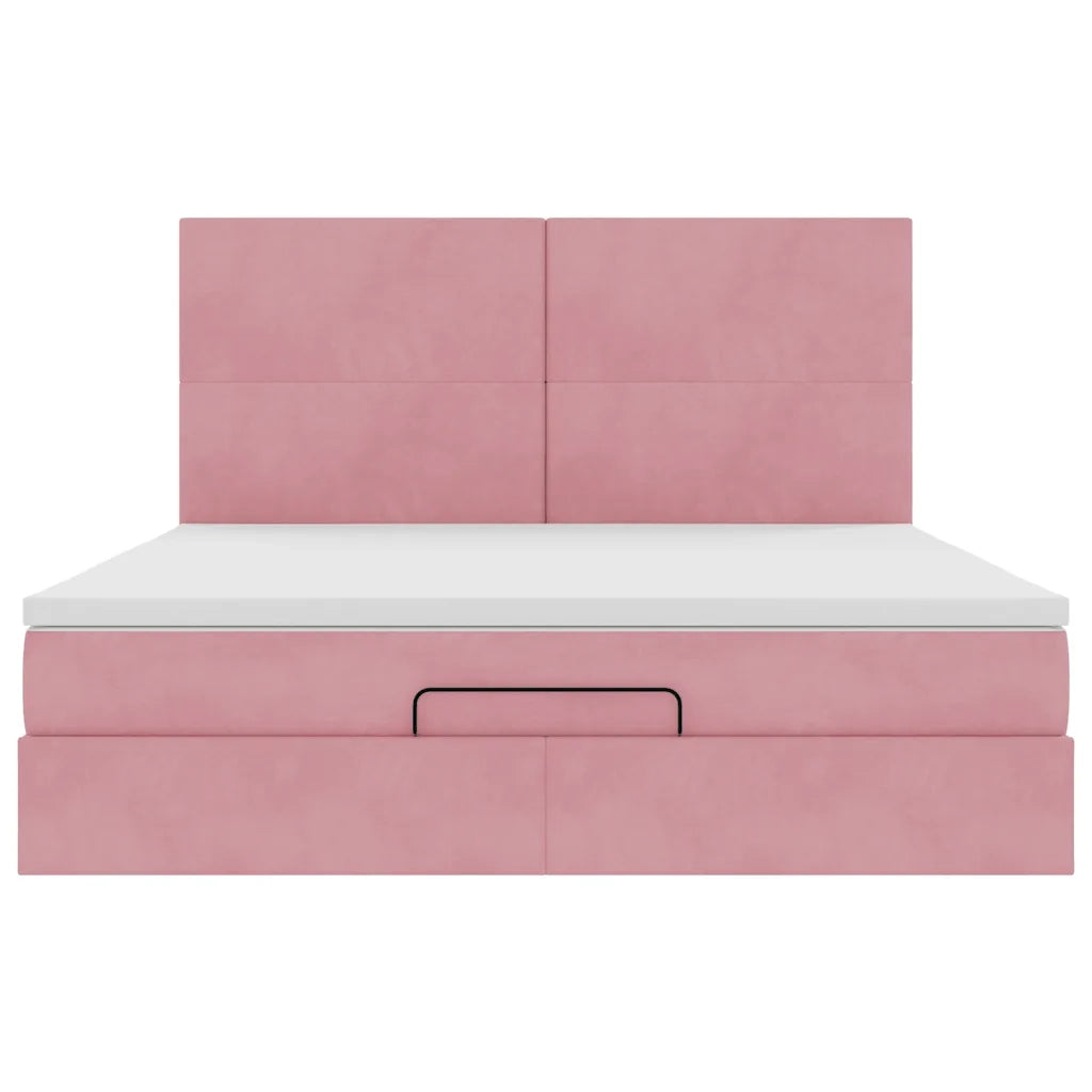 Struttura Letto Pouf con Materassi Rosa 180x200 cm Velluto