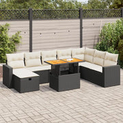 Set Divani da Giardino 9 pz con Cuscini Nero Polyrattan Acacia 3328015